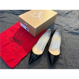 Christian Louboutin Black Patent Rocket 45 Kitten Heels Sz 37.5